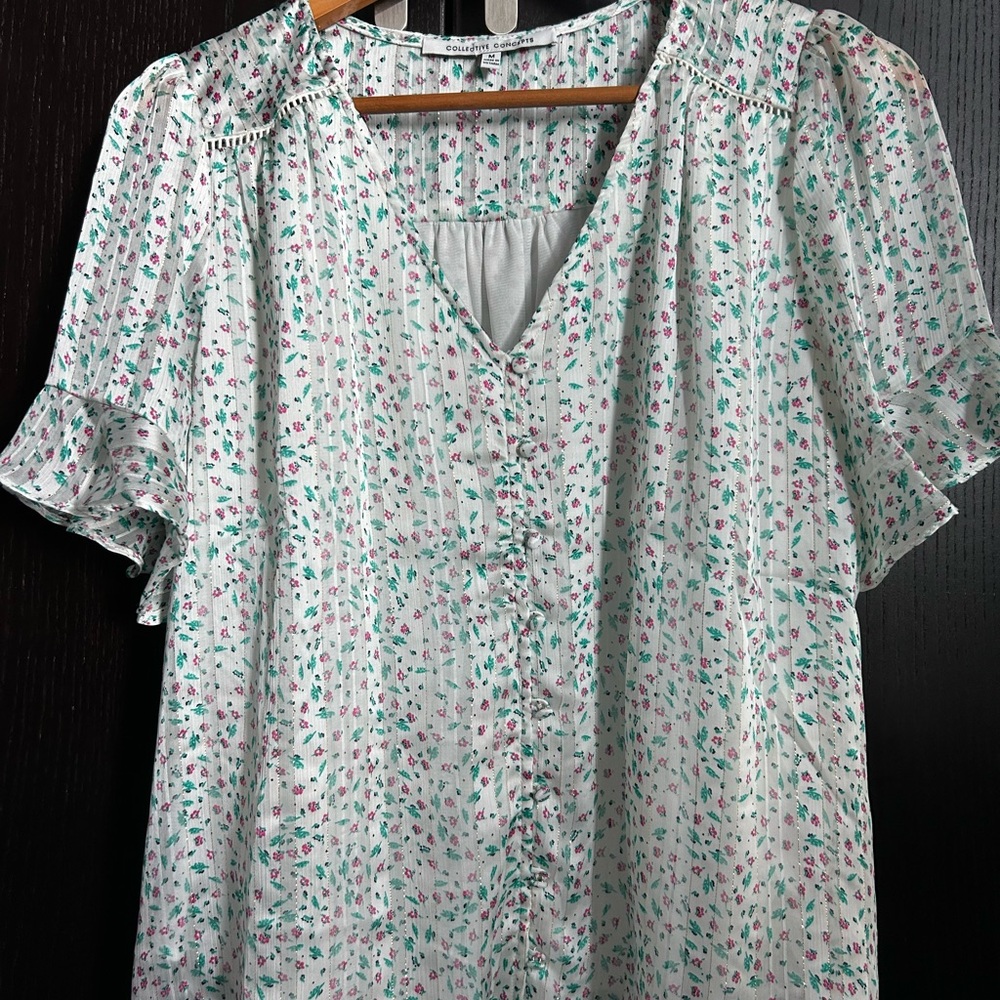 Collective Concepts White and Pink Floral Blouse